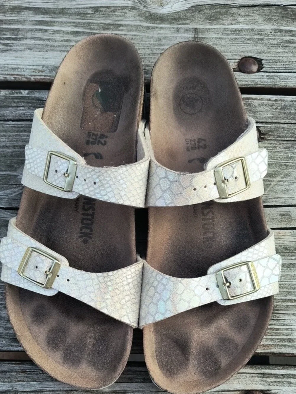Birkenstock Women’s White Snake-Print Arizona Two-Strap Sandals